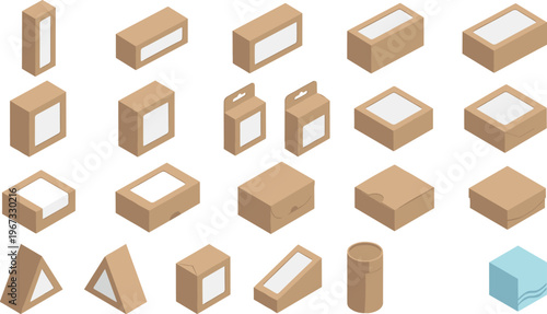 Collection of Various Cardboard Packaging Boxes in Different Shapes and Sizes for Product, Shipping, and E-Commerce Designs