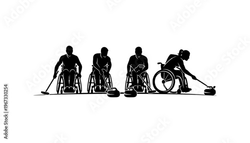 Wheelchair curling vector silhouette illustration of athletes playing sports