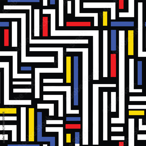 Geometric Maze Pattern With Primary Colors abstract