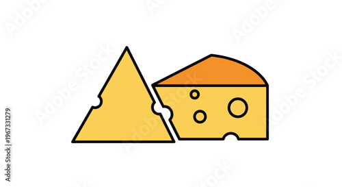 Two different slices of yellow cheese, one triangular and one wedge shaped with holes, represent delicious dairy products for cooking and snacks.