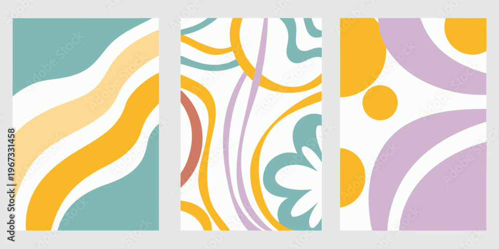Obraz premium Abstract vertical panels featuring colorful flowing shapes and lines