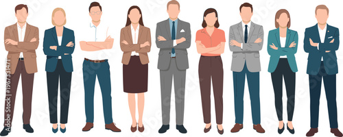 Diverse business team illustration, professional colleagues standing together, corporate workforce diversity, teamwork concept, office collaboration, leadership, unity, success, career growth