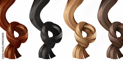 Four strands of hair in varying shades are intricately knotted together