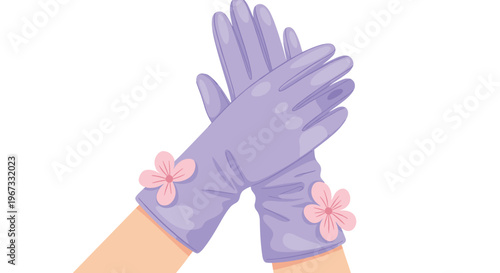 Elegant purple gloves for women featuring delicate pink flower embellishments on the wrists presented on a white background.