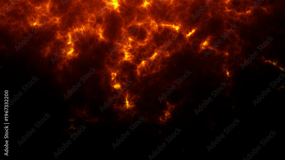 Fototapeta premium Glowing ember clouds with hot fiery texture and deep contrast. Dramatic abstract flame background with dynamic energy, smoke detail and cinematic heat.