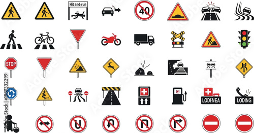 Road warning signs alert motorists.