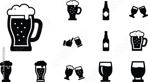 Collection of various beer icons including mugs, glasses, and bottles for commercial use