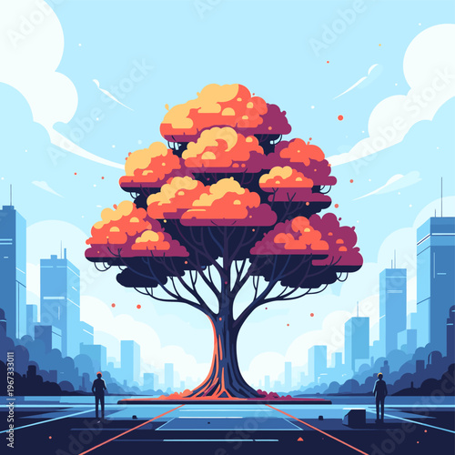 A man stands on a road overlooking a cityscape with a contemplative mood.