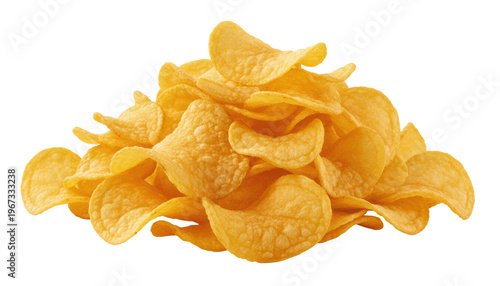 Golden Crisps Delight: A delectable heap of golden-hued potato chips, inviting a moment of savory pleasure.

