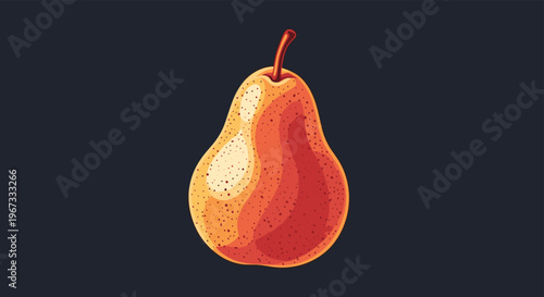 Realistic illustration of a ripe single pear with detailed skin texture isolated on a dark blue background for design.