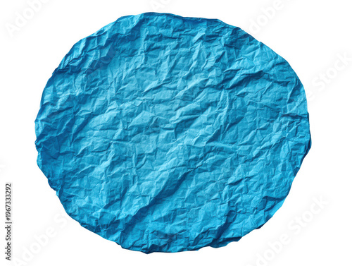 Crinkled blue tissue paper circle isolated on transparent background