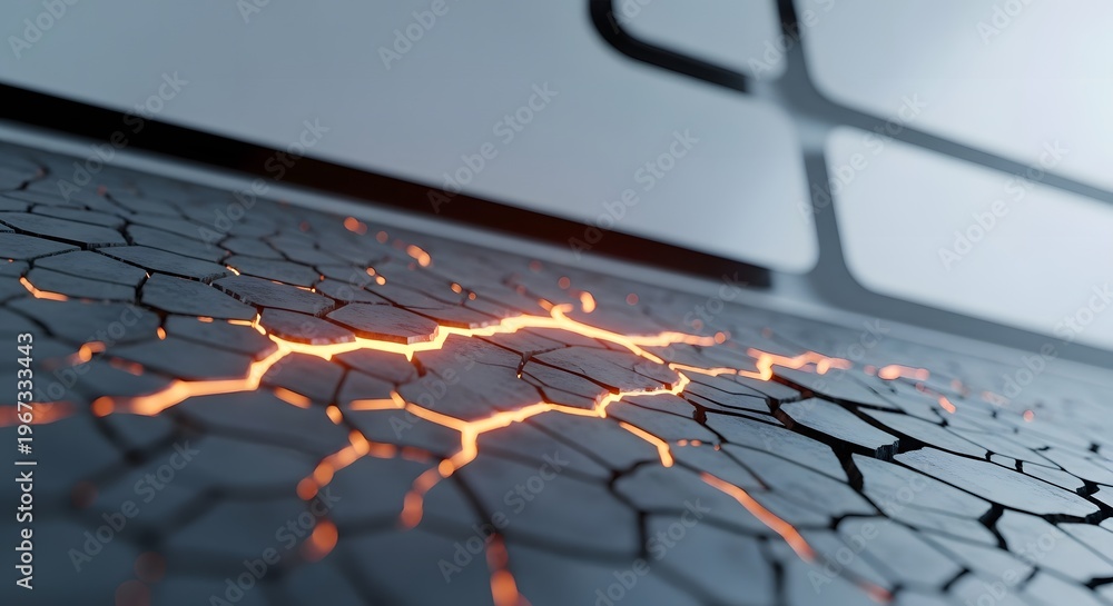 Fototapeta premium Futuristic Dark Hexagonal Tiles with Molten Orange Light