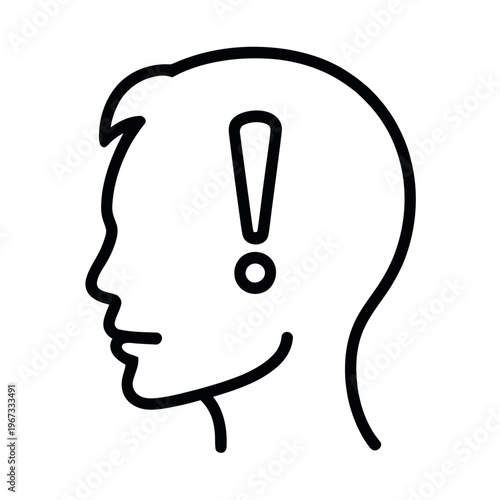 Vector of a human head profile with an exclamation mark inside depicting alertness or alert signal