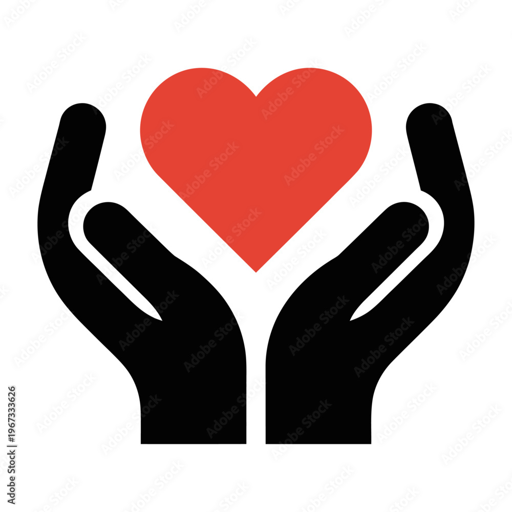Obraz premium Vector depicting two black hands gently holding a red heart symbolizing care and compassion