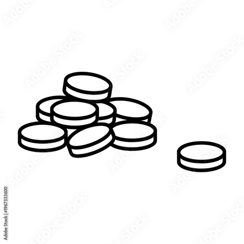 Vector of a small pile of coins with a single coin placed separately in the foreground