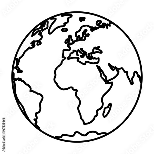Vector of the earth showing continents and oceans in simple lines