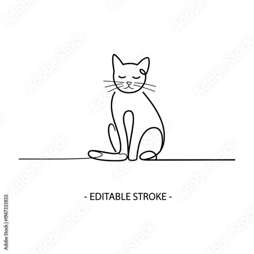 Vector of a relaxed and content cat sitting with its eyes closed