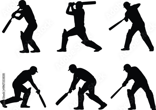 Cricket player silhouette poses with the vector illustration shows dynamic