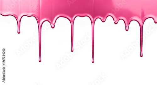 Pink Dripping Paint. Top border of glossy pink liquid dripping down isolated for sweet syrup or creative art designs. Wet sticky fluid drop texture.