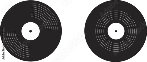 Vinyl record vector set with groove details, retro music disc illustration, classic audio design