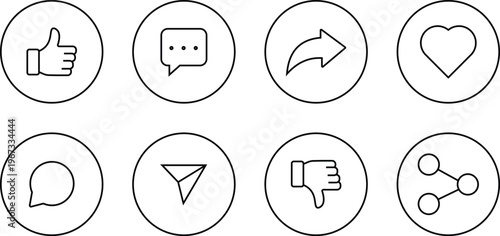 Like, comment, share, dislike, icon set. Social media icon set. vector illustration.