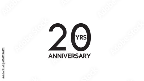 Twenty years anniversary celebration text with 'YRS' abbreviation inside the number zero, on white background.