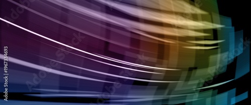 horizontal abstract digital background with flowing curvy lines and colorful gradient
