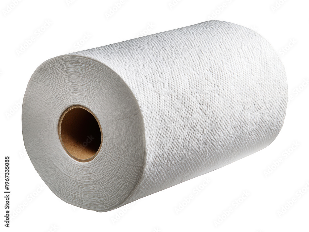 Fototapeta premium A roll of white paper towels isolated on transparent background