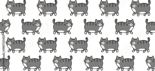 Cute Gray Tabby Cat Characters Collection with Different Poses and Expressions for Pet, Animal, and Cartoon Designs