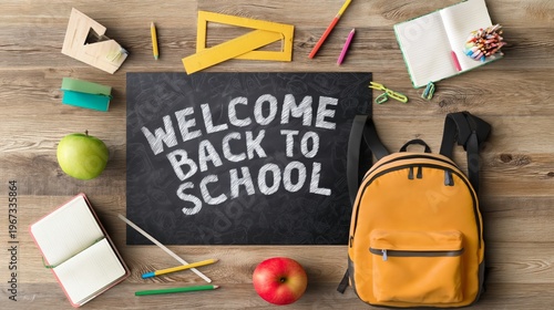 Welcome Back to School With a Colorful Backpack and Classroom Setup at a Brig...