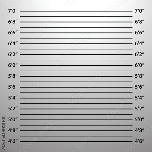 A stark grey scale lineup board with height markings displays a shadowy figure a police procedural tool silhouette high quality professional detailed modern