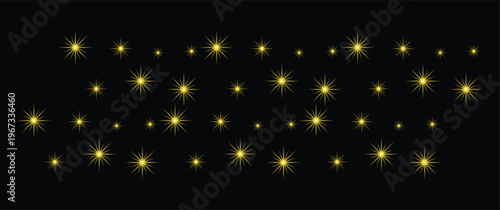 A radiant display of golden starbursts scattered across a dark background creates a magical shimmering effect a striking silhouette high quality professional detailed