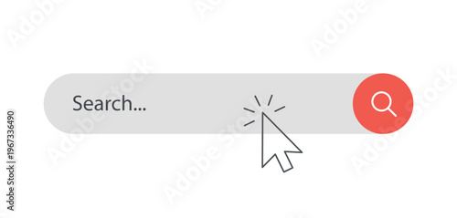 A minimalist depiction of a search bar with a cursor pointing towards a red circular button silhouette high quality professional detailed modern elegant