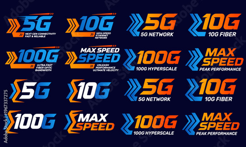 Set of high-speed internet and network connectivity logos.