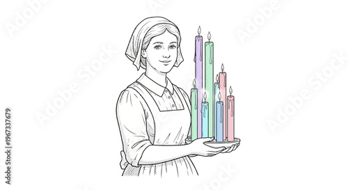 Woman holding colorful birthday candles tray.