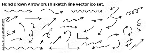 Hand Drawn Arrow Brush Sketch Line Vector Icon Set