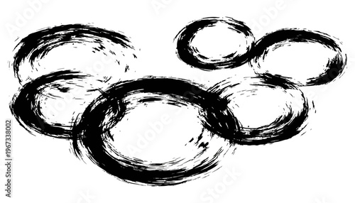 A black circle illustration with a brush stroke effect on a white background