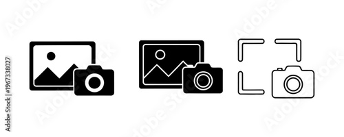 Image and Camera Icon Set – Gallery Photo Outline and Solid Vector Symbols