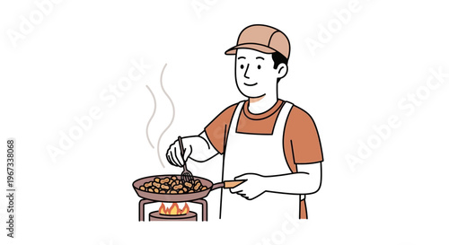 Man cooking with a frying pan.