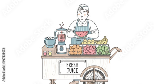 Man holding fresh juice cart.