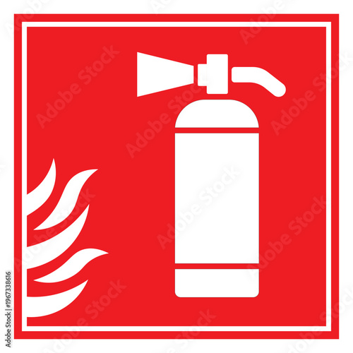 A stark white fire extinguisher symbol against a vibrant red background signifies safety and preparedness rendered as a silhouette high quality professional detailed