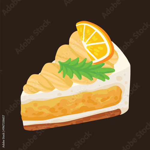 Lemon cream fruity sliced cake vector hand drawn