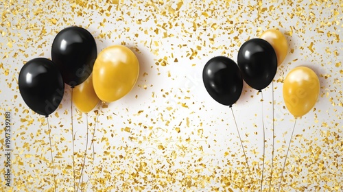 Colorful Balloons and Confetti Decorate a Celebration Space for a Special Event