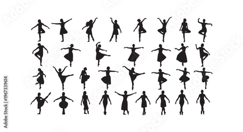 Collection of ballet dancers in various poses and positions silhouettes isolated on transparent background