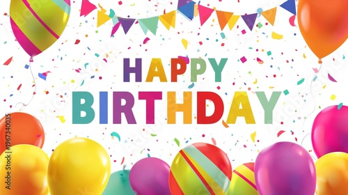 Celebration With Colorful Balloons and Confetti for a Birthday Party Event in...