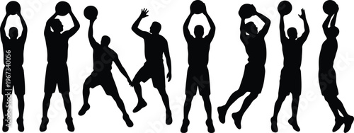 Basketball player poses silhouette collection with white background