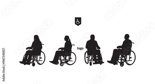 Silhouette of people in wheelchairs for accessibility and disability awareness isolated on transparent background