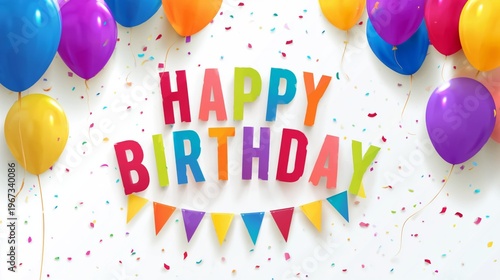 Colorful Balloons and Happy Birthday Sign for a Festive Celebration