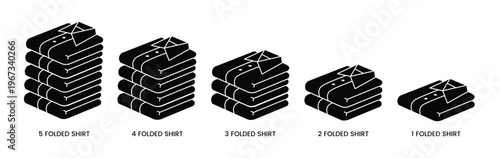 A visual representation displays stacks of folded shirts decreasing in quantity showcasing a clear size comparison silhouette high quality professional detailed modern elegant