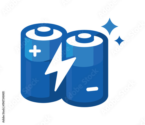 Battery icon. double cells, power, energy, charge, electric, aa, positive and negative terminals, high capacity. flat vector illustration isolated on white background.
